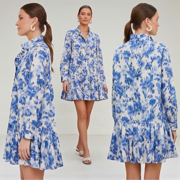 Tuckernuck Dresses & Skirts - Tuckernuck Women's Long Sleeve Tate Mini Dress In “Blue Iris Breeze” Size Medium